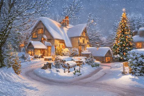 Modern Fairy Tale Christmas Cottages in Thick Snow · Creative Fabrica