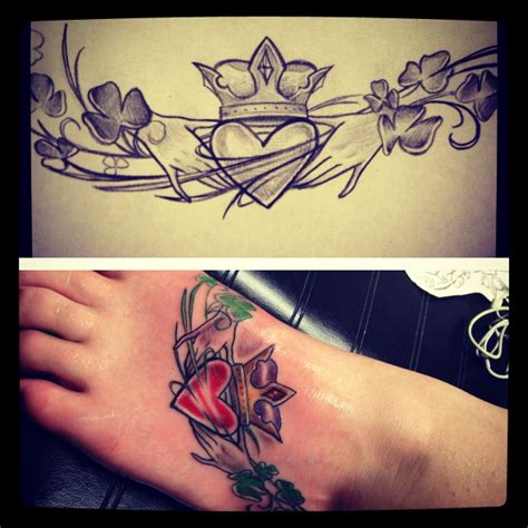 foot tattoo. irish claddagh. paper to skin. $ respect peoples tattoos. use it as inspiration ...