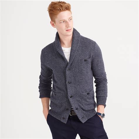 J.crew Cotton Cardigan Sweater In Marled Navy in Blue for Men | Lyst