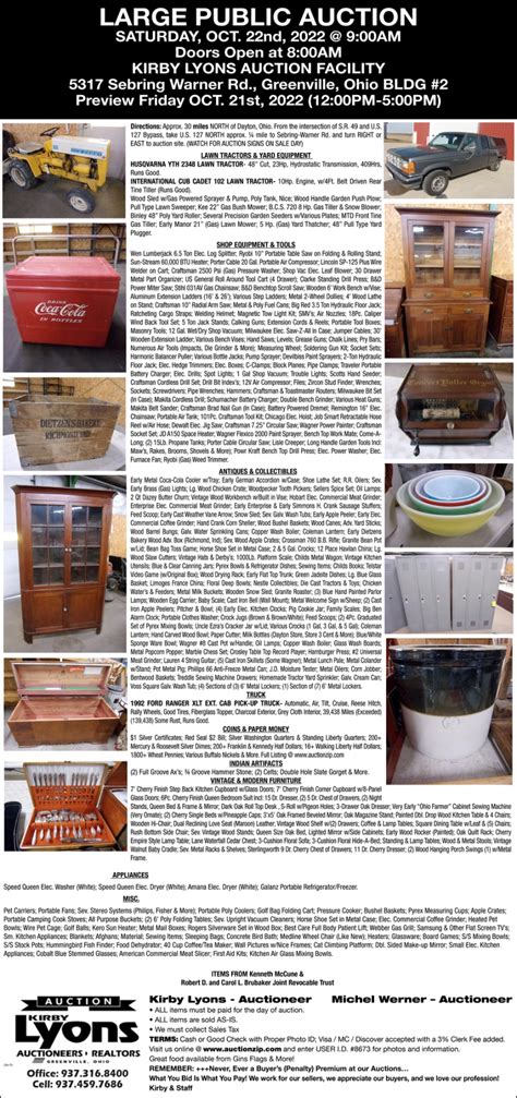 Large Public Auction, Kirby Lyons Auctioneers