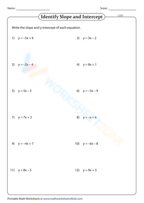 Slope Intercept Form Worksheet