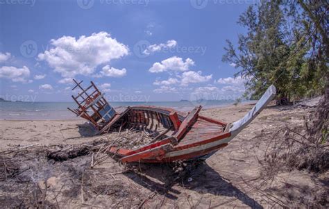 Storm damage. Fishing boat are damaged. Boat collapsed. 10121929 Stock ...