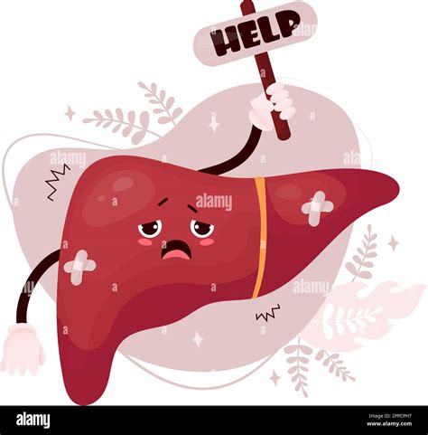 Unhappy sad cartoon liver. Cute character human organ is sick ...