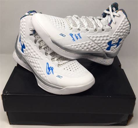 Stephen Curry Signed Under Armour Curry 1 Basketball Shoes Inscribed ...