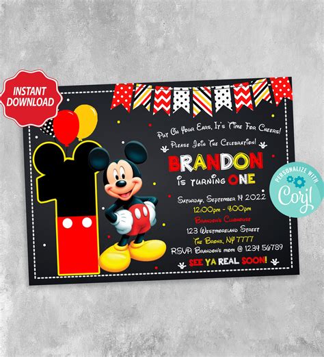 Mickey Mouse Birthday Invitation, Mickey Mouse Invitation Instant Download, Mickey Invitation ...