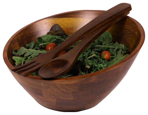 3-Piece Large Angle Wood Salad Bowl Set - Tropical - Serving And Salad ...