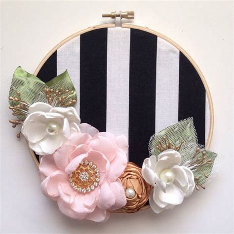 Floral Hoop Art - Ready to Ship - Fabric Flowers, Wall Hanging, Collage ...