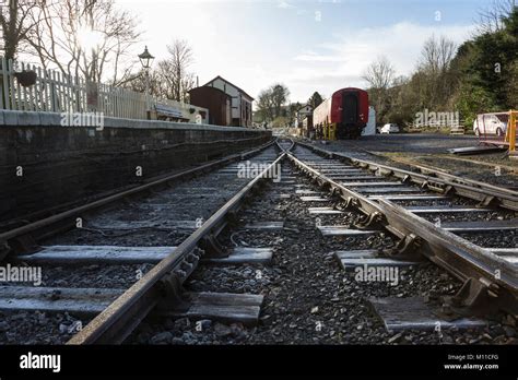 Tracks at Bronwydd Arms railway station on the Gwili Railway line in ...