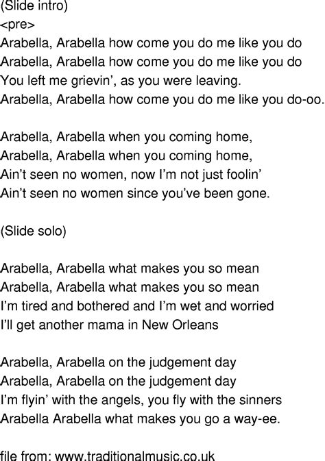 Old-Time Song Lyrics - Arabella