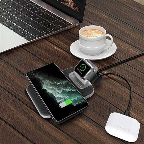 Mangotek 3-In-1 Fast Wireless Charging Station with Apple Watch Charger and USB Port | Gadgetsin