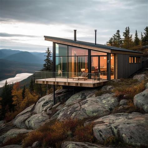 Premium AI Image | A house on a mountain with a large glass window