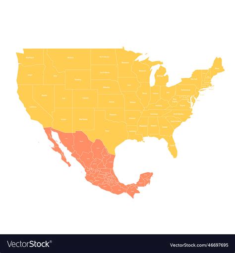 United states and mexico political map Royalty Free Vector