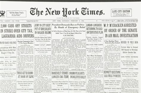 Reproduction Print of "New York Times" Front Page From February 3, 1934 | EBTH