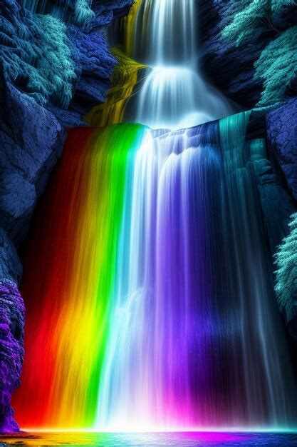 Premium AI Image | The waterfall flowing down from the mountain forms a ...