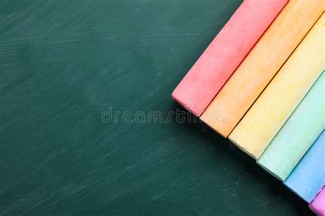 Pieces of Color Chalk on Greenboard Space for Text Stock Photo - Image of board, flat: 176051462