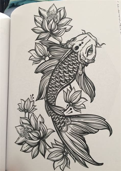 Koi Fish And Lotus Flower Drawing