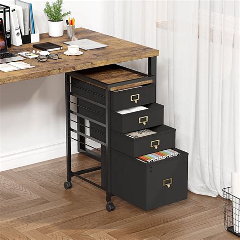 4 Drawer File Cabinet, Mobile Filing Cabinet Rolling Printer Stand Fits A4 or Letter Size ...