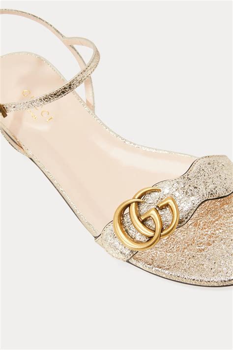 Gucci Leather GG Marmont Sandals in Gold (Metallic) - Lyst