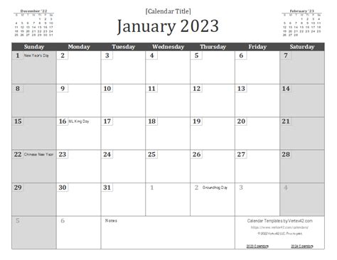 Free Monthly Calendar Template 2023 - Customize and Print