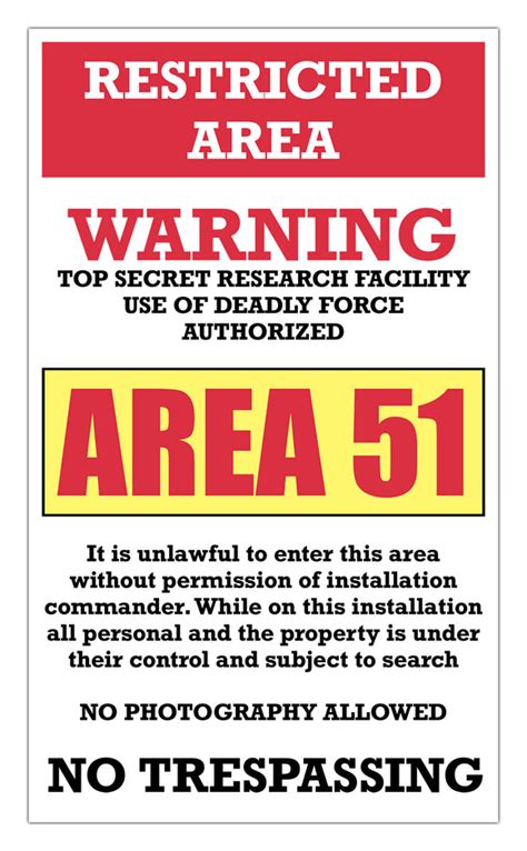 Area 51 Warning Sign 13"x22" Retro Vintage Style Show Print Poster ...