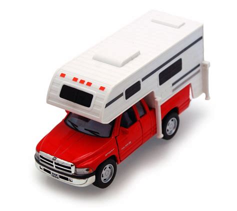 Dodge Ram Pickup w/ Camper, Red - Kinsmart 5503D - 1/46 scale Diecast Model Toy Car (Brand New ...