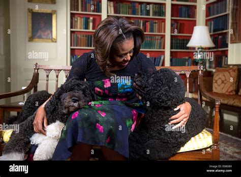 US First Lady Michelle Obama with Obama family pets Bo, left, and Stock ...