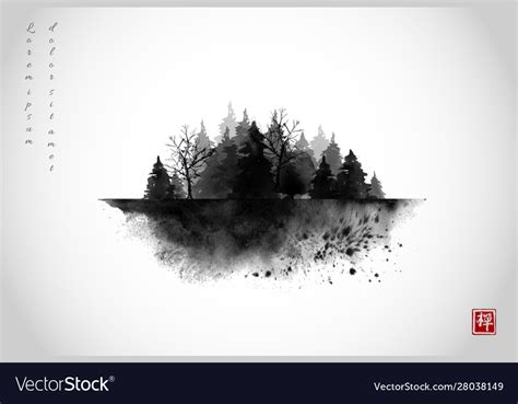 Black ink wash painting composition with misty Vector Image