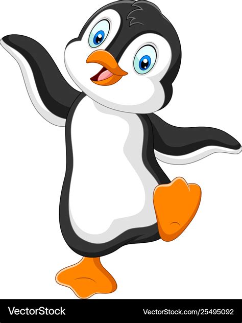 Cute penguin cartoon dancing on white background Vector Image