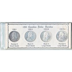 4x 1965 Canadian Silver Dollar Varieties in cardboard display holder