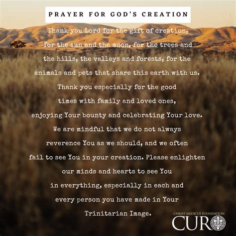 A Prayer for God's Creation - Catholic Prayer by CMF CURO