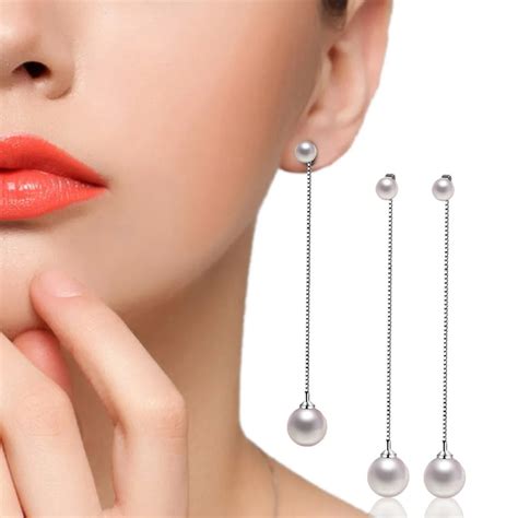 2017 Fashion Silver Earrings Double Artificial Pearl Earrings Long Paragraph Ms Temperament ...