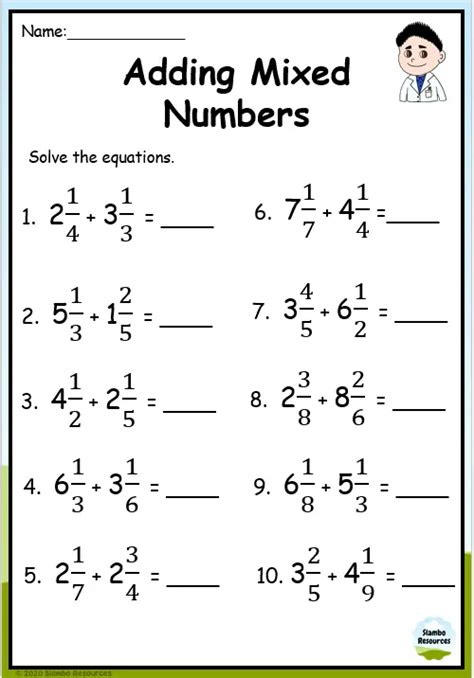 Grade 6 Adding Mixed Numbers Worksheets | Math Worksheets