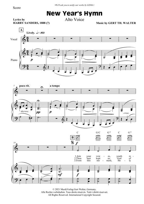 New Year's Hymn Sheet Music | Gert Th. Walter | Vocal Solo