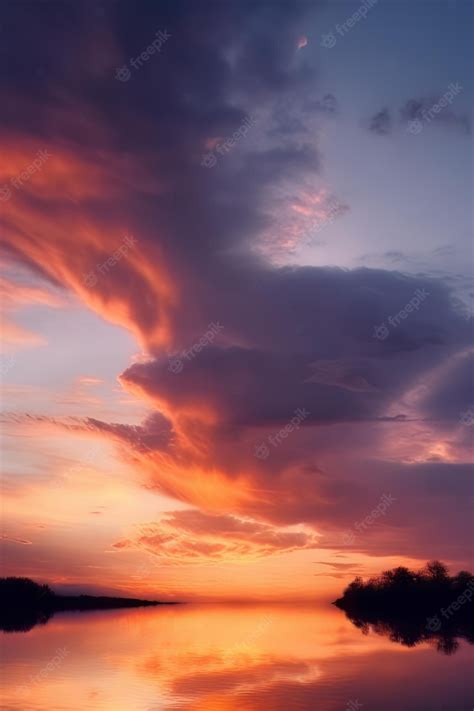 Premium Photo | A sunset with a big cloud in the sky over a field