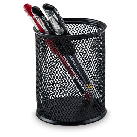 Steel Metal Mesh Cylinder Pen Pencil Eraser Stationery Holder Container Pen Case-in Pen Holders ...