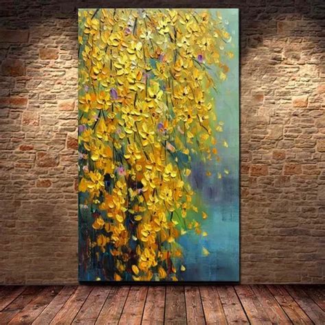 Large 100% Handp Painted Yellow Flower Abstract Morden Oil Painting On ...