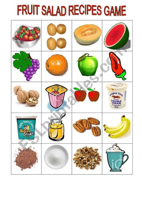 Fruit salad recipes game - ESL worksheet by Malvine