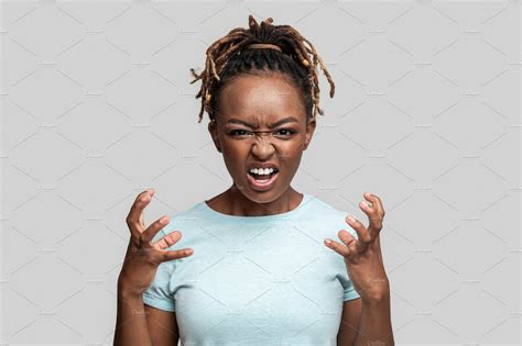 Angry furious young black girl screa | Background Stock Photos ~ Creative Market