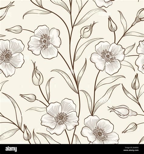 Floral seamless outline sketch pattern. Flower background. Floral tile ...