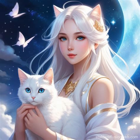 Anime Girl with White Cat | Stable Diffusion Online