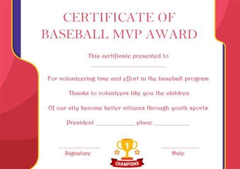 Baseball MVP Certificate: 10 Templates to Customize online and Print at ...