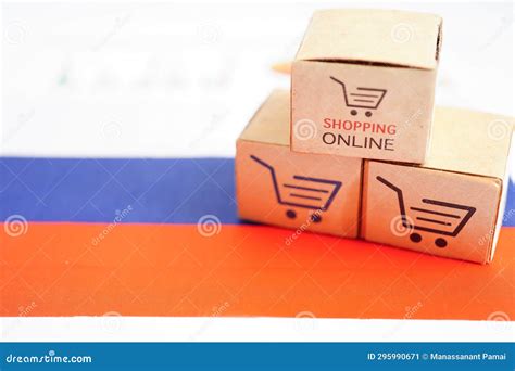 Online Shopping, Shopping Cart Box on Russia Flag, Import Export, Finance Commerce Stock Image ...