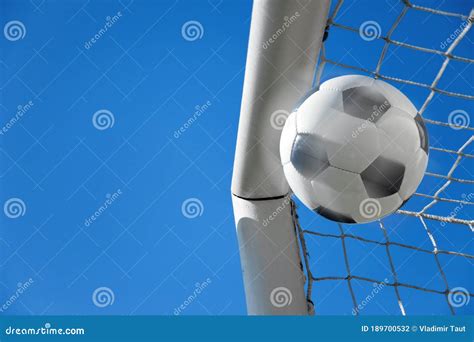 Soccer Ball in the Net of a Goal. Soccer Concept Stock Photo - Image of ...