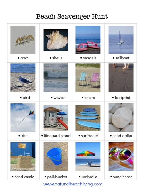 Perfect Beach Scavenger Hunt for Kids Free Printable - Natural Beach Living