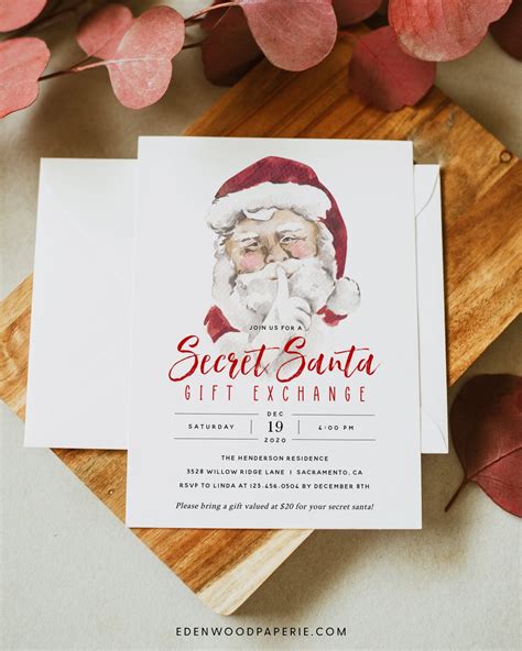 Christmas Secret Santa Invitation, Holiday Gift Exchange Party ...