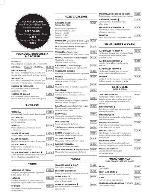 Este Oeste Menu, Menu de Este Oeste, Belém, Lisboa - Zomato Portugal