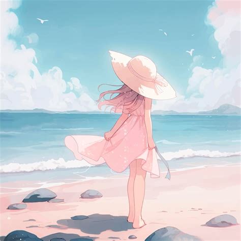 Premium Vector | Cute anime style girl relaxing on the beach