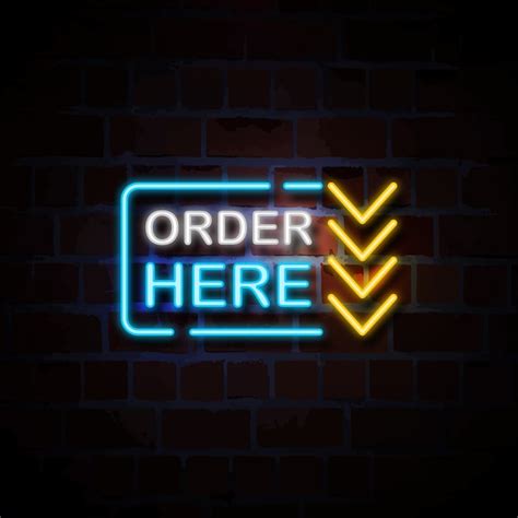 Premium Vector | Order here neon style sign illustration