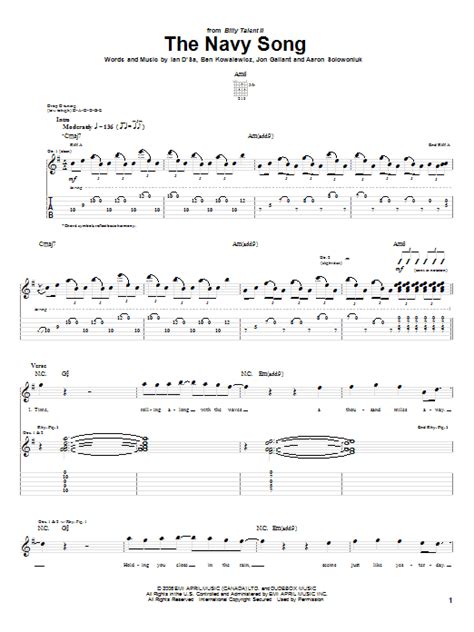 The Navy Song by Billy Talent Sheet Music for Guitar Tab at Sheet Music ...