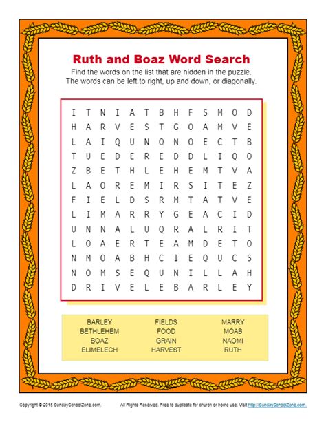 Ruth and Boaz Word Search - Children's Bible Activities | Sunday School ...